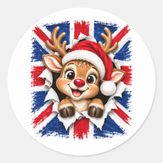 Britse Kerst Rendier Ronde Sticker