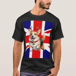 Britse kerstcorgi met rendiergewei t-shirt