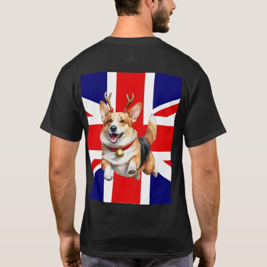 Britse kerstcorgi met rendiergewei t-shirt (Achterkant)