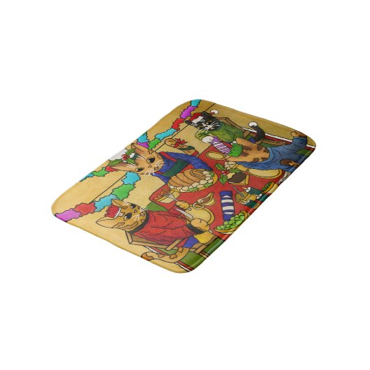 Britse kerstdiner-katten badmat (Gekanteld)