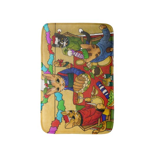 Britse kerstdiner-katten badmat (Voorkant Verticaal)