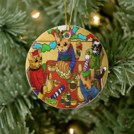 Britse kerstdiner-katten keramisch ornament