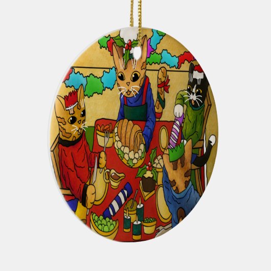 Britse kerstdiner-katten keramisch ornament (Rechts)