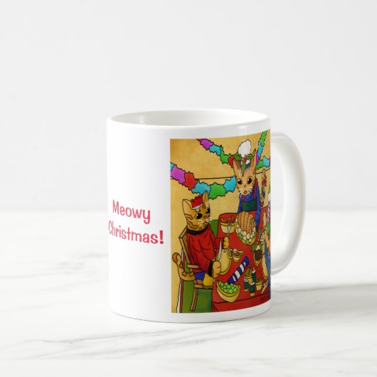 Britse kerstdiner-katten koffiemok (Voorkant rechts)