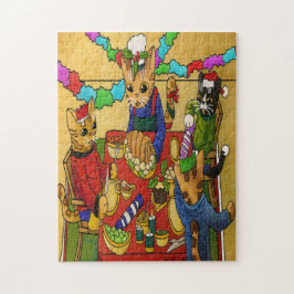 Britse kerstdiner-katten legpuzzel