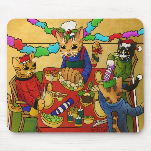 Britse kerstdiner-katten muismat (Voorkant)