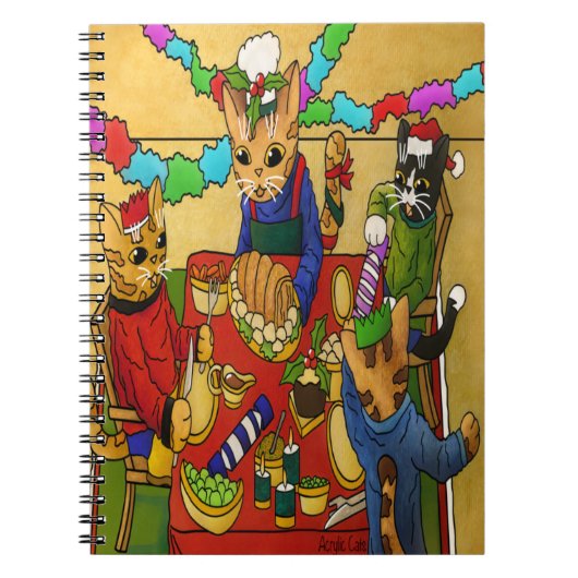 Britse kerstdiner-katten notitieboek (Voorkant)