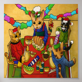 Britse kerstdiner-katten poster