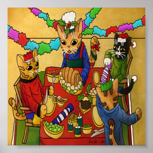 Britse kerstdiner-katten poster (Voorkant)