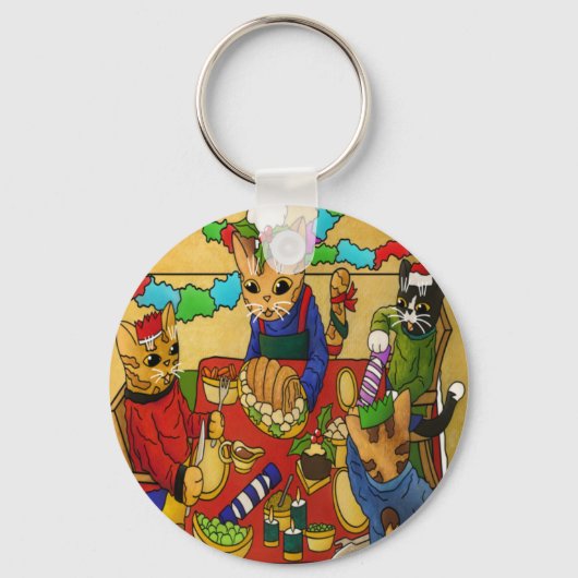 Britse kerstdiner-katten sleutelhanger (Voorkant)
