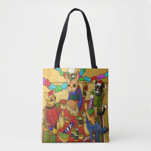 Britse kerstdiner-katten tote bag (Voorkant)