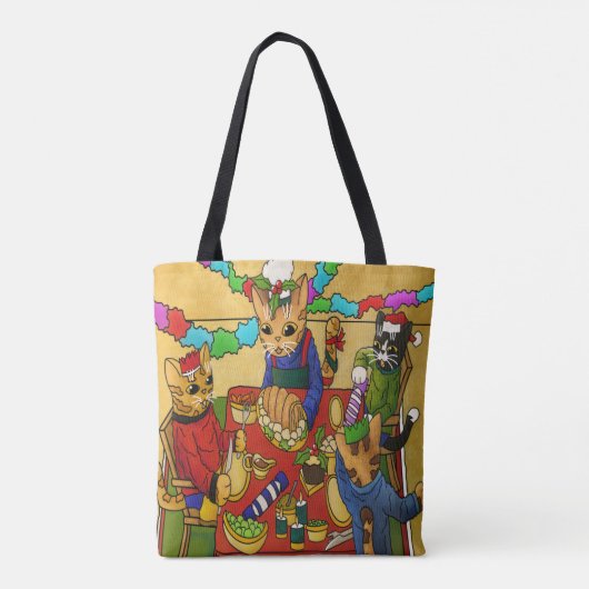 Britse kerstdiner-katten tote bag (Achterkant)