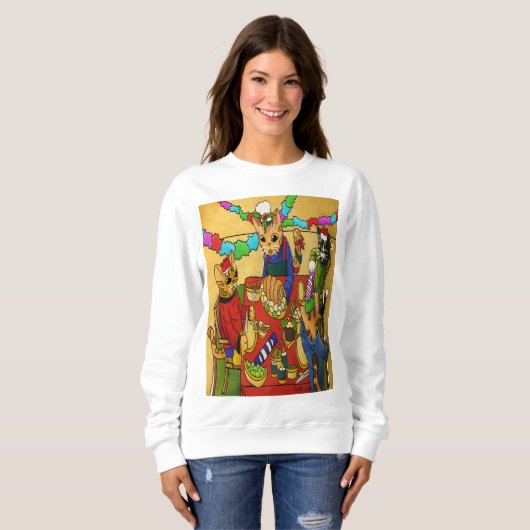 Britse kerstdiner-katten trui (Voorkant volledig)