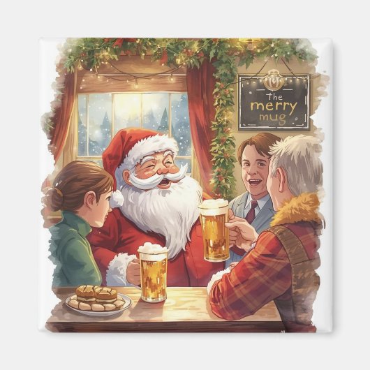 Britse Kerstfeest Borrel  Kerstman in de Kroeg Magneet (Voorkant)