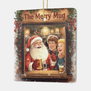 Britse Kerstfeest Santa in de pub Keramisch Ornament