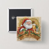 Britse Kerstfeestviering Kerstman in de Kroeg Vierkante Button 5,1 Cm (Voorkant /achterkant)