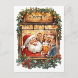 Britse kerstkaart met Kerstman in de pub Feestdagenkaart