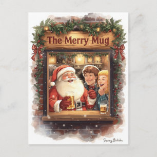 Britse kerstkaart met Kerstman in de pub Feestdagenkaart