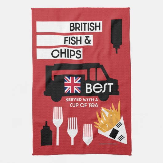 Britse Klassieke vis en chips Theedoek (Verticaal)