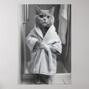 Britse Korthaar Kat Badjas Print, Grappig Poster