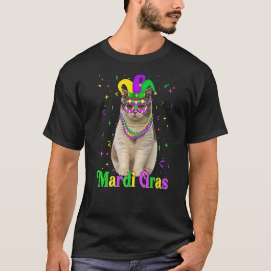 Britse Korthaar Kat Dieren Mardi Gras Carnavals T-shirt (Voorkant)