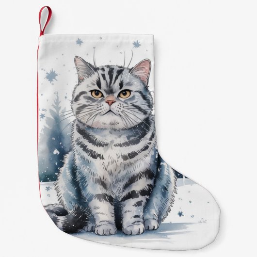 Britse Korthaar Kat Kerst Kerstmis Stocking Kleine Kerstsok (Voorkant)
