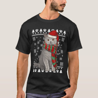 Britse Korthaar Kat Kerstman Hoed Kerstmis Lelijke T-shirt