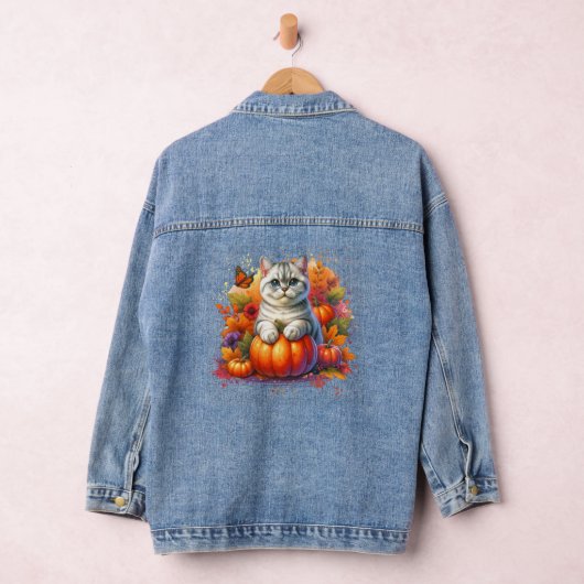 Britse Korthaar kat met pompoen Denim Jacket (Hangar)