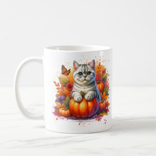 Britse Korthaar kat met pompoen Koffiemok (Links)
