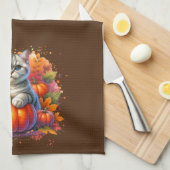 Britse Korthaar kat met pompoen Theedoek (Quarter Fold)