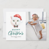 Britse Korthaar Kat Santa Green Foto Kerstmis Feestdagenkaart (Voorkant)