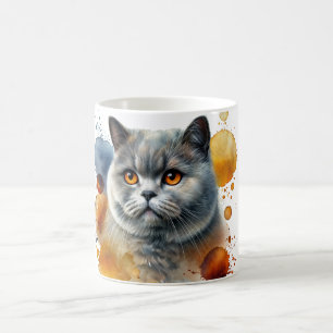 Britse Korthaar Kat Waterverf Portret in Blauw Koffiemok