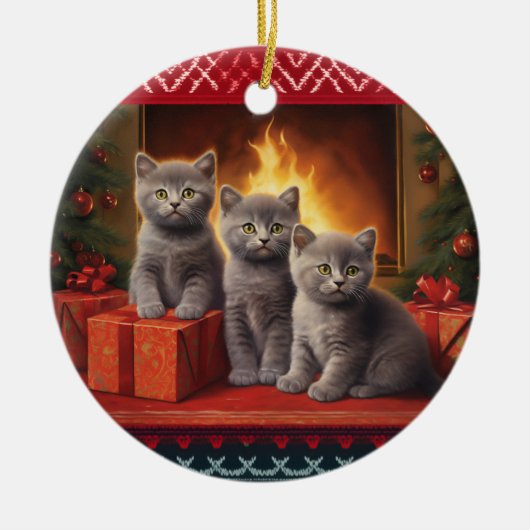 Britse korthaar kittens Kerstmis Keramisch Ornament (Voorkant)