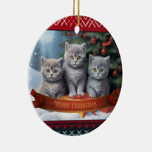Britse korthaar kittens Kerstmis Keramisch Ornament (Rechts)