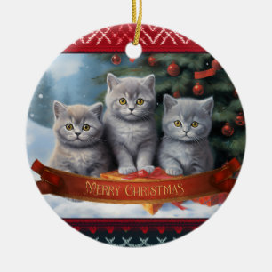 Britse korthaar kittens Kerstmis Keramisch Ornament