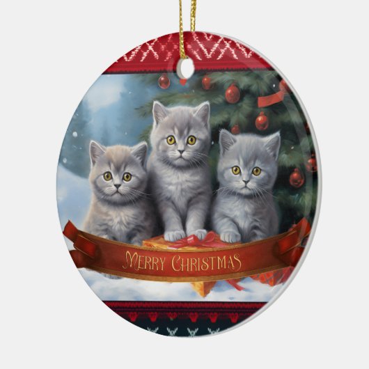 Britse korthaar kittens Kerstmis Keramisch Ornament (Links)