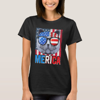Britse Korthaar Merica 4 juli kat Amerikaans  T-shirt