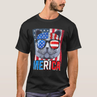 Britse Korthaar Merica 4 juli Kat Amerikaans  T-shirt