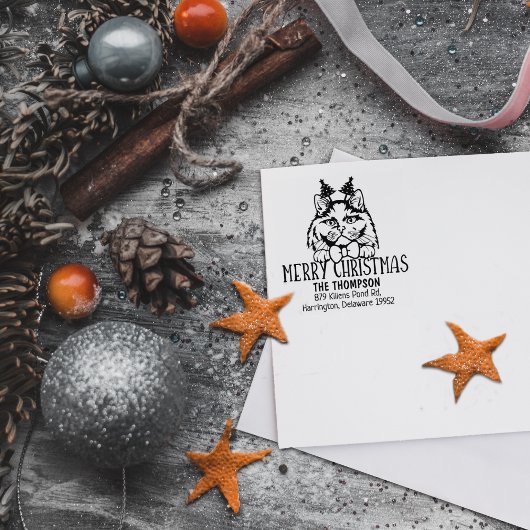 Britse langharige kat terug adres kerst rubberstempel