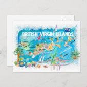Britse Maagdeneilanden geïllustreerde reiskaart Briefkaart (Voorkant / Achterkant)