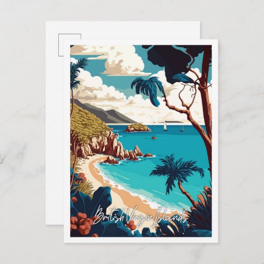 Britse Maagdeneilanden vintage reisillustratie Briefkaart (Voorkant / Achterkant)