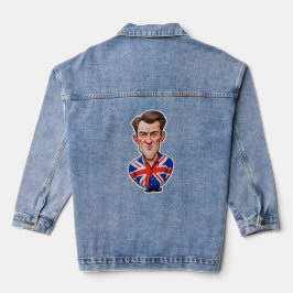 Britse Man karikatuur met Union Jack Flag Denim Jacket
