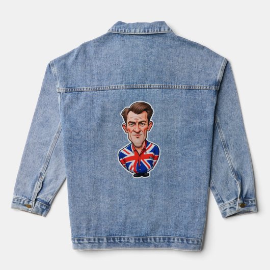 Britse Man karikatuur met Union Jack Flag Denim Jacket (Achterkant)