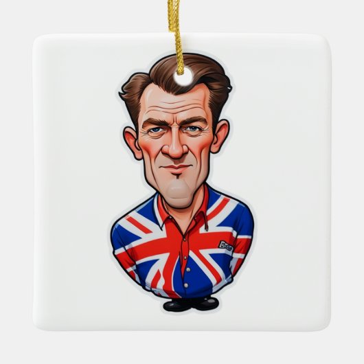 Britse Man karikatuur met Union Jack Flag Keramisch Ornament (Voorkant)