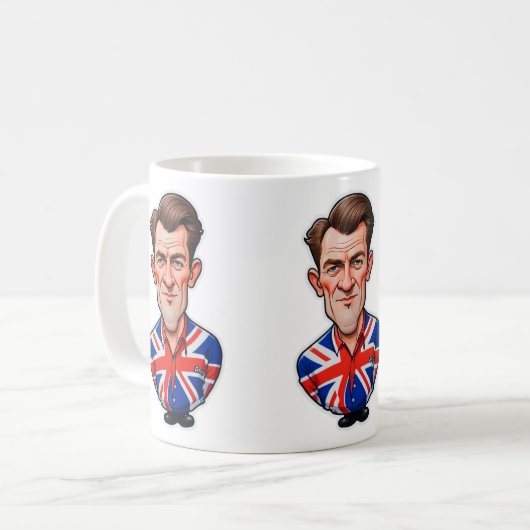 Britse Man karikatuur met Union Jack Flag Koffiemok (Voorkant links)