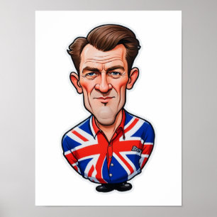 Britse Man karikatuur met Union Jack Flag Poster