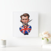 Britse Man karikatuur met Union Jack Flag Vierkante Klok (Huis)