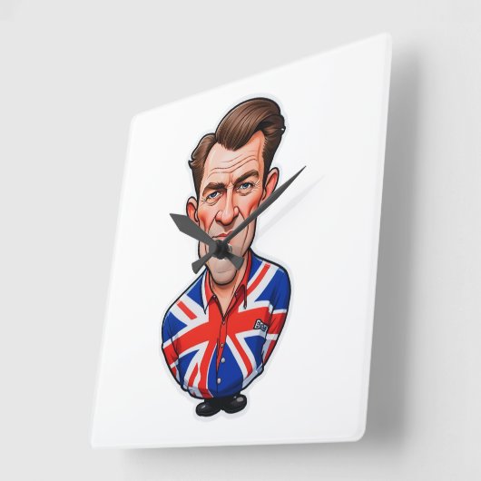 Britse Man karikatuur met Union Jack Flag Vierkante Klok (Hoek)