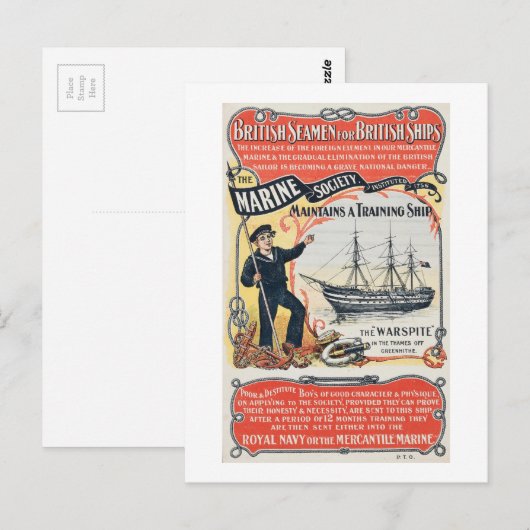  Britse Mariene Maatschappij Sailor Aanwerving Briefkaart (Voorkant / Achterkant)