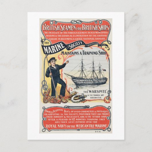  Britse Mariene Maatschappij Sailor Aanwerving Briefkaart (Voorkant)